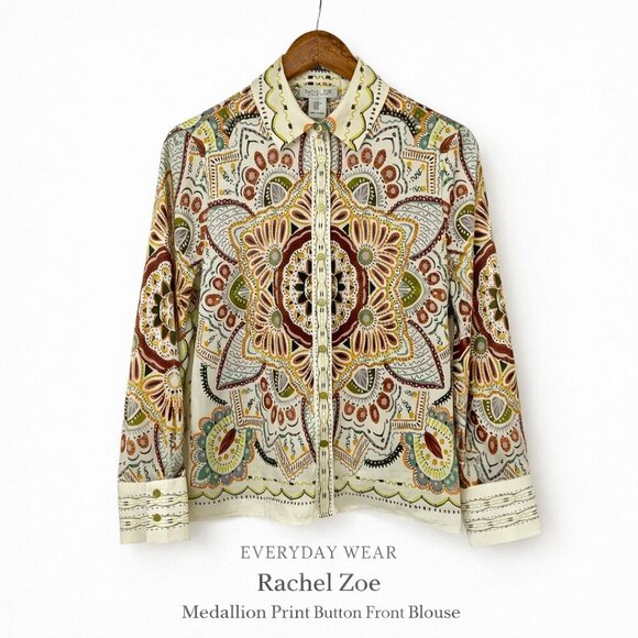 Rachel Zoe Tops - Rachel Zoe Medallion Print Button Front Blouse Boho Chic XS